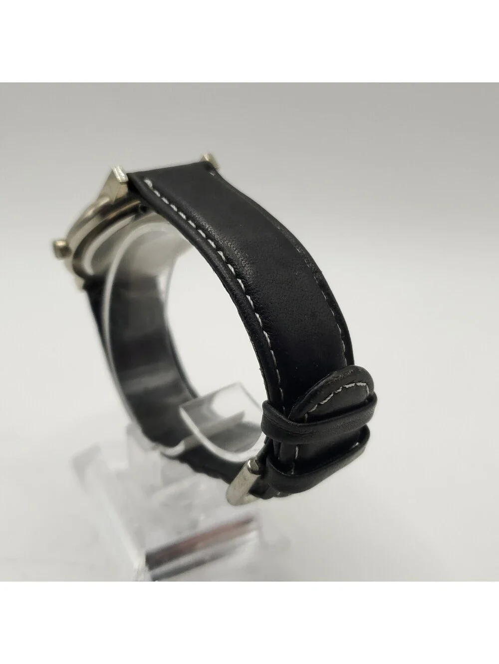 Geo Time Always Ahead Of Time 35mm Quartz New Battery Silver Tone Black Band